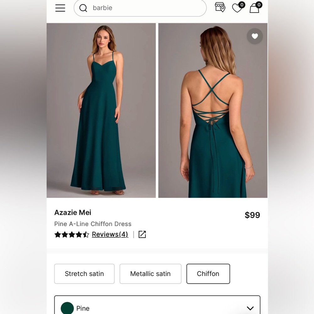 Azazie Pine A-Line Chiffon Maxi Dress with Lace-Up Back